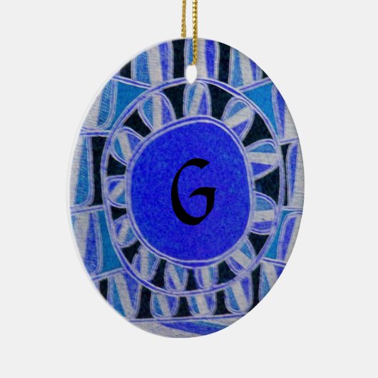 SUN SOLAR ENERGY MONOGRAM Blue Black White Keramisch Ornament (Rechts)