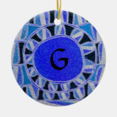 SUN SOLAR ENERGY MONOGRAM Blue Black White Keramisch Ornament (Voorkant)