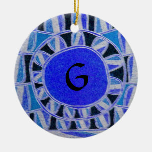 SUN SOLAR ENERGY MONOGRAM Blue Black White Keramisch Ornament