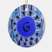 SUN SOLAR ENERGY MONOGRAM Blue Black White Keramisch Ornament (Links)