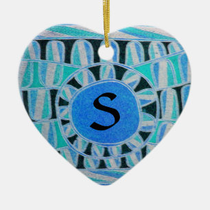 SUN SOLAR ENERGY VALENTIJNSDAG HEART MONOGRAM KERAMISCH ORNAMENT