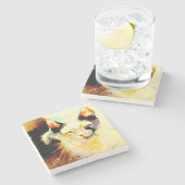 "Sun Spot" — Kat Print Stenen Onderzetter (Zijkant)