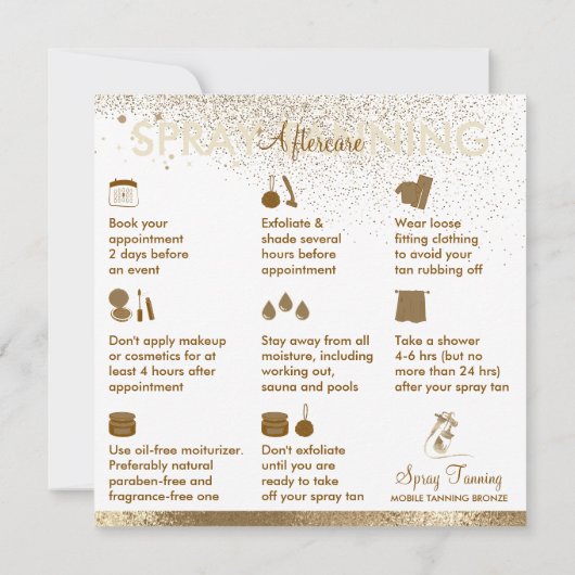 Sun Spray Tan Nazorg Instructies Body Tips Kaart (Achterkant)