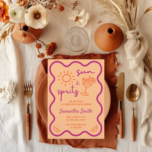 Sun & Spritz Bachelorette Party Hand getrokken Fun Kaart