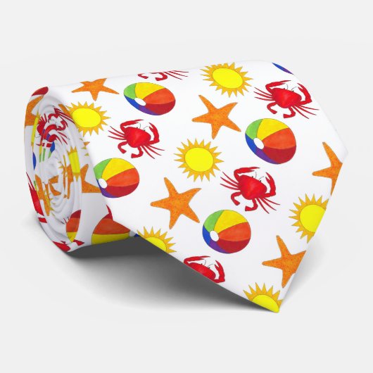 Sun Starfish Crab Beachball Beach Ocean Stropdas (Opgerold)