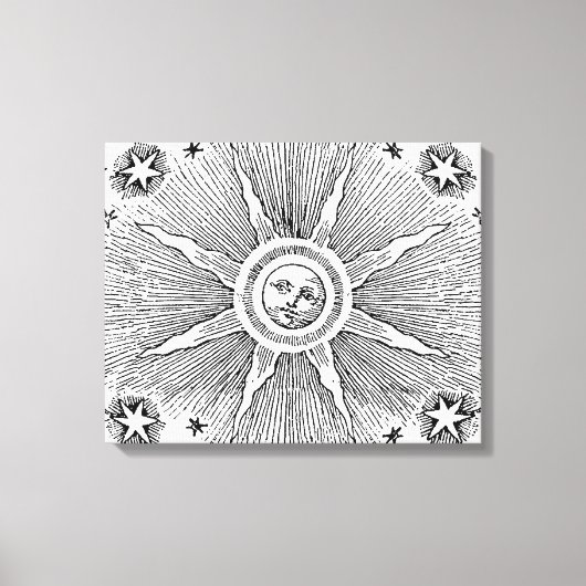 Sun Stars Antiek Nachtlucht Middeleeuwse Zodiac Canvas Afdruk (Voorkant)