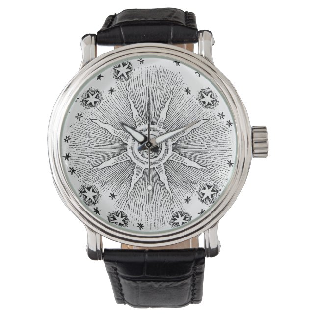 Sun Stars Antiek Nachtlucht Middeleeuwse Zodiac Horloge (Voorkant)