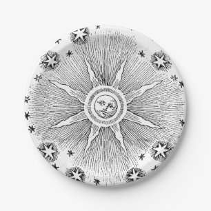 Sun Stars Antiek Nachtlucht Middeleeuwse Zodiac Papieren Bordje