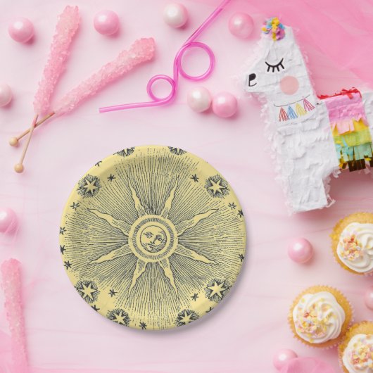 Sun Stars Antiek Nachtlucht Middeleeuwse Zodiac Papieren Bordje (Feest)