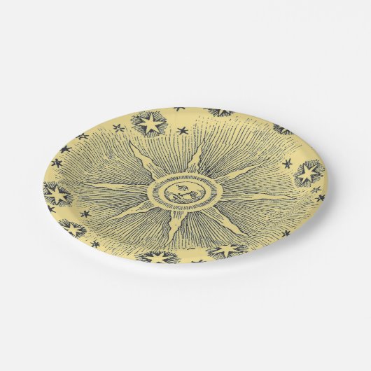 Sun Stars Antiek Nachtlucht Middeleeuwse Zodiac Papieren Bordje (Gekanteld)