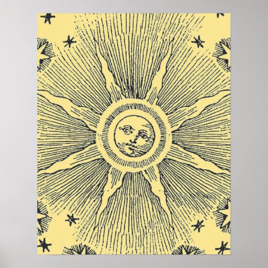 Sun Stars Antiek Nachtlucht Middeleeuwse Zodiac Poster (Voorkant)