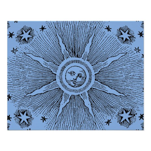 Sun Stars Antiek Nachtlucht Middeleeuwse Zodiac Poster (Voorkant)