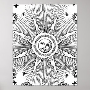 Sun Stars Antiek Nachtlucht Middeleeuwse Zodiac Poster
