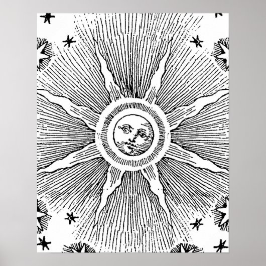 Sun Stars Antiek Nachtlucht Middeleeuwse Zodiac Poster (Voorkant)