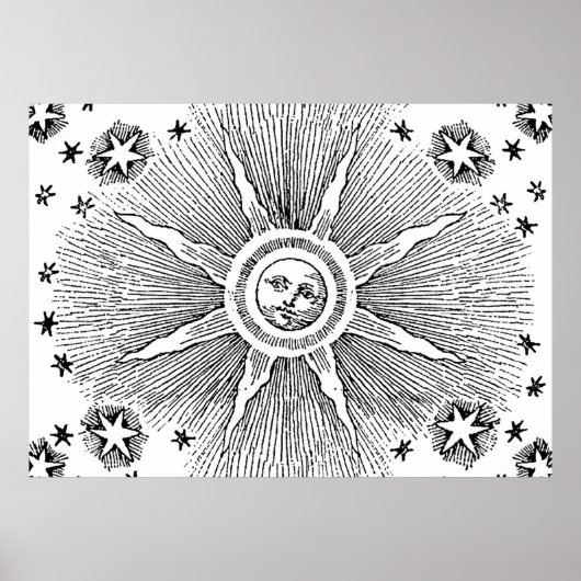 Sun Stars Antiek Nachtlucht Middeleeuwse Zodiac Poster (Voorkant)