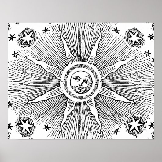 Sun Stars Antiek Nachtlucht Middeleeuwse Zodiac Poster (Voorkant)