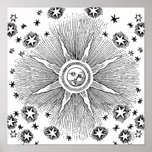 Sun Stars Antiek Nachtlucht Middeleeuwse Zodiac Poster (Voorkant)
