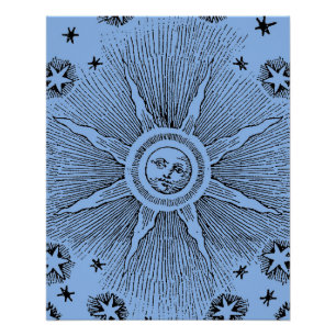 Sun Stars Antiek Nachtlucht Middeleeuwse Zodiac Poster