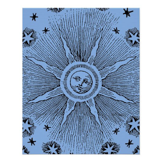 Sun Stars Antiek Nachtlucht Middeleeuwse Zodiac Poster (Voorkant)
