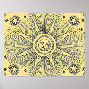 Sun Stars Antiek Nachtlucht Middeleeuwse Zodiac Poster