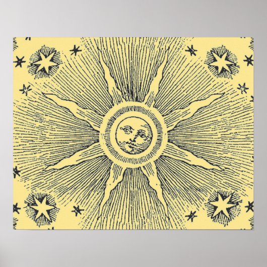 Sun Stars Antiek Nachtlucht Middeleeuwse Zodiac Poster (Voorkant)