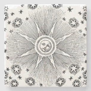 Sun Stars Antiek Nachtlucht Middeleeuwse Zodiac Stenen Onderzetter