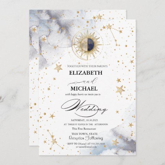 Sun Stars Celestial Wedding Kaart (Voorkant / Achterkant)