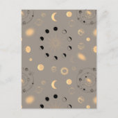 Sun sterren maanfasen planeten zwart goud op bruin briefkaart (Voorkant)