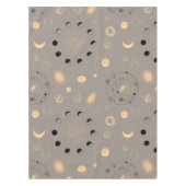 Sun sterren maanfasen planeten zwart goud op bruin tafelkleed (Voorkant)
