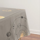 Sun sterren maanfasen planeten zwart goud op bruin tafelkleed (Voorbeeld)