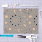 Sun sterren maanfasen planeten zwart goud op bruin tissuepapier (Craft)