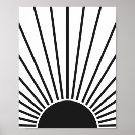 Sun Sunrise Black en White Abstract Sunshine Poster