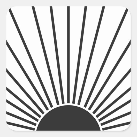 Sun Sunrise Black en White Abstract Sunshine Vierkante Sticker (Voorkant)