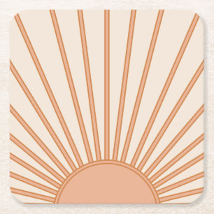 Sun Sunrise Earth Tones Terracotta Retro Sunshine Kartonnen Onderzetters