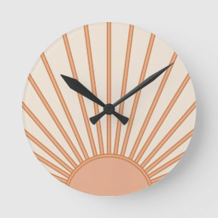 Sun Sunrise Earth Tones Terracotta Retro Sunshine Ronde Klok