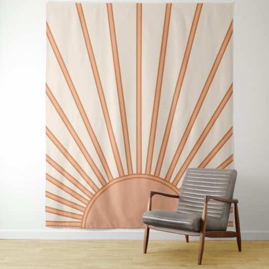 Sun Sunrise Earth Tones Terracotta Retro Sunshine Wandkleed (In situ)