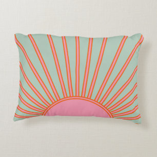 Sun Sunrise Green en roze Abstracte Retro Sunshine Accent Kussen
