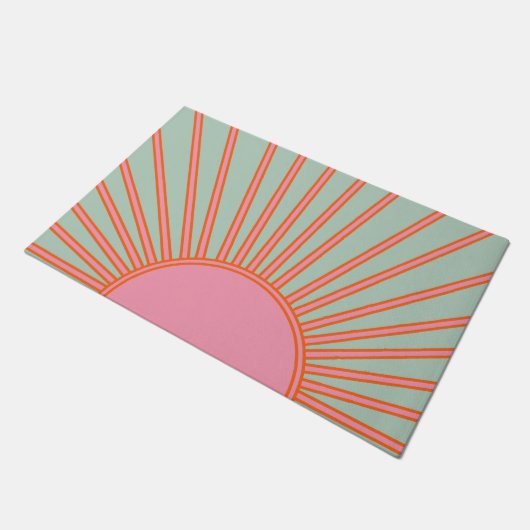 Sun Sunrise Green en roze Abstracte Retro Sunshine Deurmat (Schuin)