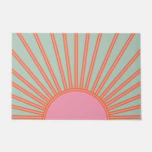 Sun Sunrise Green en roze Abstracte Retro Sunshine Deurmat