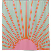Sun Sunrise Green en roze Abstracte Retro Sunshine Douchegordijn (Voorkant)