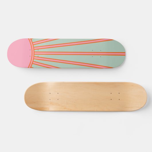 Sun Sunrise Green en roze Abstracte Retro Sunshine Persoonlijk Skateboard (Horizontaal)