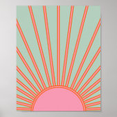 Sun Sunrise Green en roze Abstracte Retro Sunshine Poster (Voorkant)