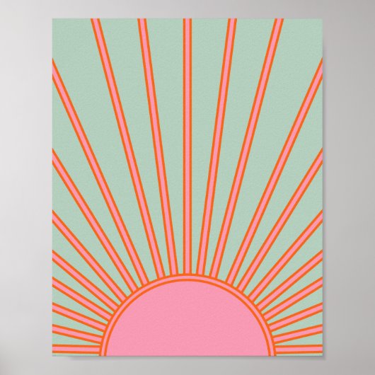 Sun Sunrise Green en roze Abstracte Retro Sunshine Poster (Voorkant)