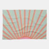 Sun Sunrise Green en roze Abstracte Retro Sunshine Theedoek (Horizontaal)