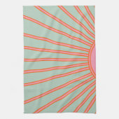 Sun Sunrise Green en roze Abstracte Retro Sunshine Theedoek (Verticaal)