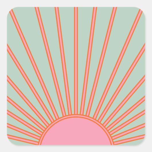 Sun Sunrise Green en roze Abstracte Retro Sunshine Vierkante Sticker (Voorkant)