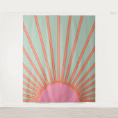 Sun Sunrise Green en roze Abstracte Retro Sunshine Wandkleed (Voorkant)