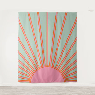 Sun Sunrise Green en roze Abstracte Retro Sunshine Wandkleed