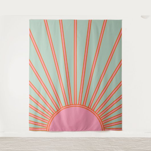 Sun Sunrise Green en roze Abstracte Retro Sunshine Wandkleed (Voorkant)