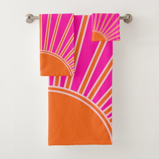 Sun Sunrise Hot Pink en Oranje Preppy Sunshine Bad Handdoek (Insitu)